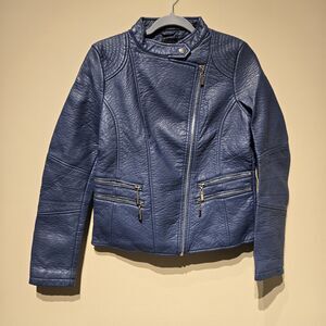 Love Token Faux Vegan Leather Blue Soft Studded Moto Style Jacket Size L New